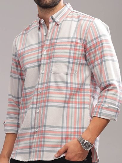 HERE&NOW Tartan Checks Printed Cotton Slim Fit Casual Shirt