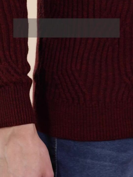 Mast & Harbour Men Maroon Ribbed Pullover Sweater