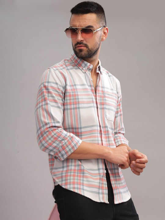HERE&NOW Tartan Checks Printed Cotton Slim Fit Casual Shirt
