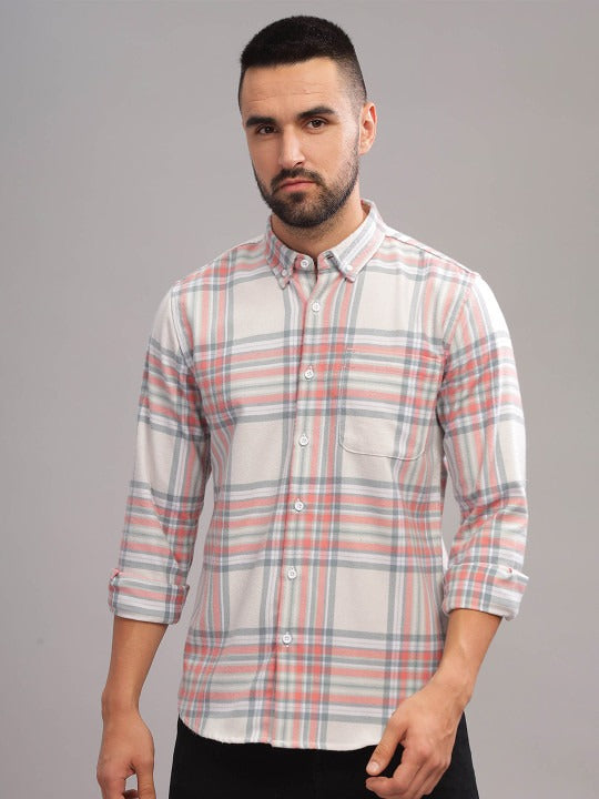 HERE&NOW Tartan Checks Printed Cotton Slim Fit Casual Shirt