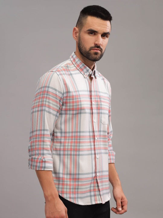 HERE&NOW Tartan Checks Printed Cotton Slim Fit Casual Shirt