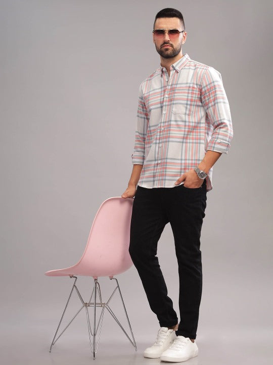 HERE&NOW Tartan Checks Printed Cotton Slim Fit Casual Shirt