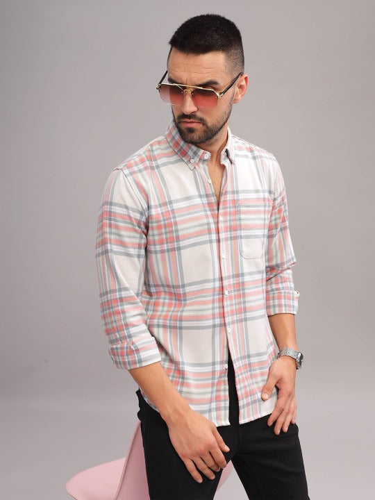 HERE&NOW Tartan Checks Printed Cotton Slim Fit Casual Shirt