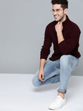 Mast & Harbour Men Maroon Ribbed Pullover Sweater